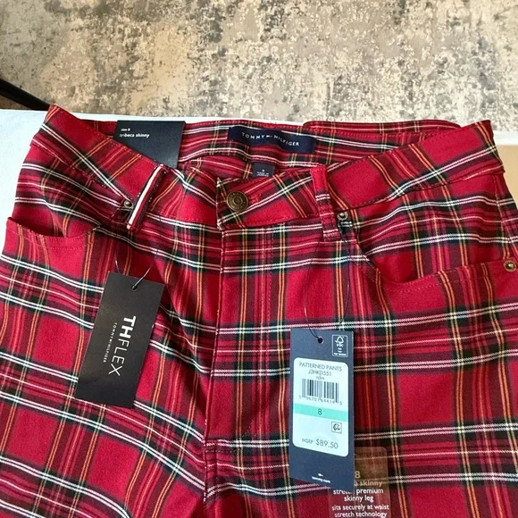 NWT Tommy Hilfiger Plaid Red Tribecca Skinny Pant - Picture 3 of 6